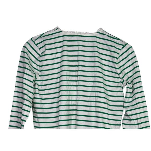 J. Crew Striped Ruffle Neck Henley Buttons Long Sleeve Top Blouse S Green White - Picture 7 of 15